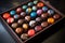 hand-painted chocolate bonbons arranged in a box