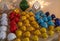 Hand-painted colorful traditional ceramics at a shop display in Polignano a Mare. Apulia.