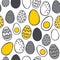 Hand painted eggs yellow gray Easter messy pattern on white