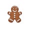 Hand painted gingerbread man cookie, cut out, isolated