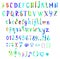 Hand painted, handwritten watercolor font in blue and green colors