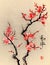 Hand painted ink brush painting of blossoms in oriental style , sumi-e painting