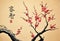 Hand painted ink brush painting of blossoms in oriental style , sumi-e painting
