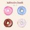 Hand painted isolated watercolor donuts