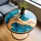 Hand Painted Ocean Coffee Table With Gold Plating