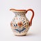 Hand Painted Orange And Blue Pitcher With White Background