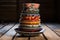 hand-painted pottery plates and bowls stacked