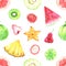 Hand painted seamless exotic pattern with watercolor fruits