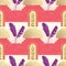 Hand painted seamless modern graphic pattern. Pink, coral, gold arches, stairs city landscape textile fabric print