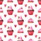 Hand painted seamless pattern with watercolor muffin, cake and red heart