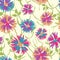 Hand painted textured cheerful floral seamless pattern