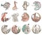 Hand painted Watercolor Cute animals isolated on white background