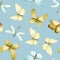 Hand painted watercolor cute pastel butterflies seamless pattern, background