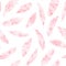 Hand painted watercolor feathers seamless pattern on white background. Textured pink boho decoration. Pastel ornament for wrapping