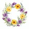 Hand Painted Watercolor Marigold Wreath With Pressed Lavender Flowers