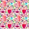 Hand-painted watercolor papercut summer berries and homemade products seamless pattern. Jelly jar, fruit stew compote