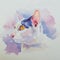 Hand painted watercolor of portrait of adorable white cat