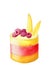 Hand painted watercolor rainbow layered cake with fruit and berry topping, raspberry and mango isolated