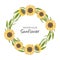 Hand painted watercolor sunflower wreath circle border