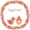 Hand painted watercolor wreath orange red doodle ornament happy