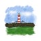 Hand painted watercolour image of a lighthouse