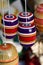 Hand painted wooden tops at an open-air market