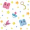 Hand painting watercolor illustration. Cute kids accessories seamless pattern.