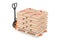 Hand Pallet Truck Jack with Stack of Paper Sacks Cement Bags. 3d Rendering