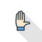 Hand palm, access control, stop thin line flat icon. Linear vector symbol colorful long shadow design.