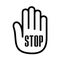 Hand palm open stop up logo. Outline style.