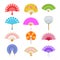 Hand paper fan vector icons. Chinese or japanese beautiful fans isolated. Colorful japanese souvenir fans illustration