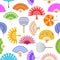 Hand paper fan vector seamless pattern. Chinese or japanese beautiful fans . Colorful asian souvenir fans