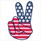 Hand Peace sign symbol. America Victory finger. Patriotic emblem with American flag. 4th of July illustration. Red