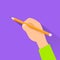 Hand with pen copy space flat design vector