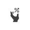 Hand and percentage arrow vector icon