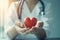 hand person medicine hospital heart health concept doctor care cardiology. Generative AI.