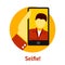 Hand with phone, making selfie. Vector