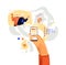 Hand with phone vector illustration, concept about online video call with friends and parents, grandparents. Family