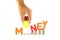 Hand pick up O alphabet from money wording