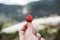 Hand picking small strawberry, with Bokeh background