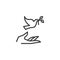 Hand and pigeon line icon