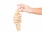 Hand placed wooden blocks on the floor and separated white background