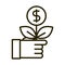 Hand with plant money business financial investing line style icon