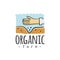 Hand planting seeds in ground. Organic Farm logo design