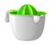 Hand plastic citrus juicer with green lid and white bowl