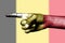 Hand point with finger in Belgium national flag