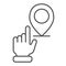 Hand pointing location thin line icon. Hand with map pin vector illustration isolated on white. Navigation outline style