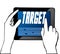 Hand pointing at TARGET text on tablet. Illustration.