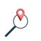Hand points to a dot location. The concept of geodesy. Online tracking.