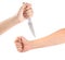 Hand position to attack with a knife isolated on a white background.